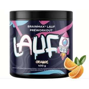 BrainMax Lauf Preworkout STIM, Předtréninkovka pro podporu výkonu s kofeinem, 400 g Příchuť: Červený pomeranč