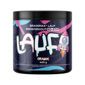 BrainMax Lauf Preworkout NO-STIM, Předtréninkovka pro podporu výkonu bez kofeinu, červený pomeranč, 400 g