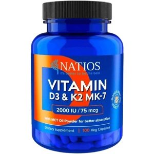 NATIOS Vitamin D3 & K2 (MenaQ7 MK-7) 2000 IU & 75 mcg 100 kapslí